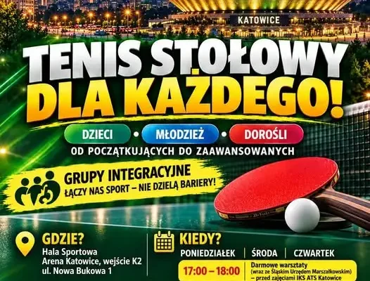 Bezpłatne zajęcia tenisa stołowego w Katowicach – dla dzieci, młodzieży i dorosłych